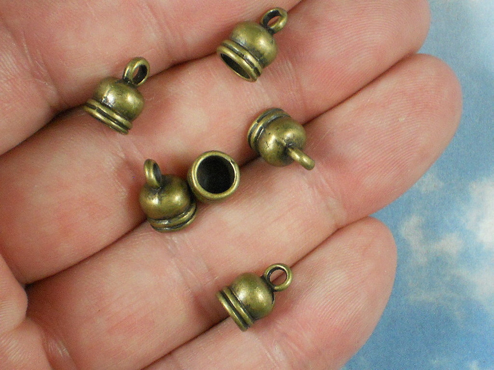 20 Bronze Bell End Caps Round Drops Dangles Glue in Cap Lead & Etsy