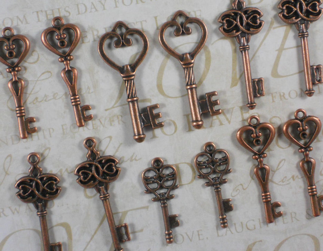 100 Copper Keys Just Hearts Collection Modern Favors for Wedding Escort ...