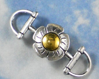 2 Flower Bracelet Links Connectors  Silver and Gold Tone (P1298)