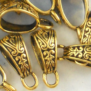 10 Pendant Slider Bails Celtic Leaf & Heart with Loop Gold Charm Holder (P697 -10)