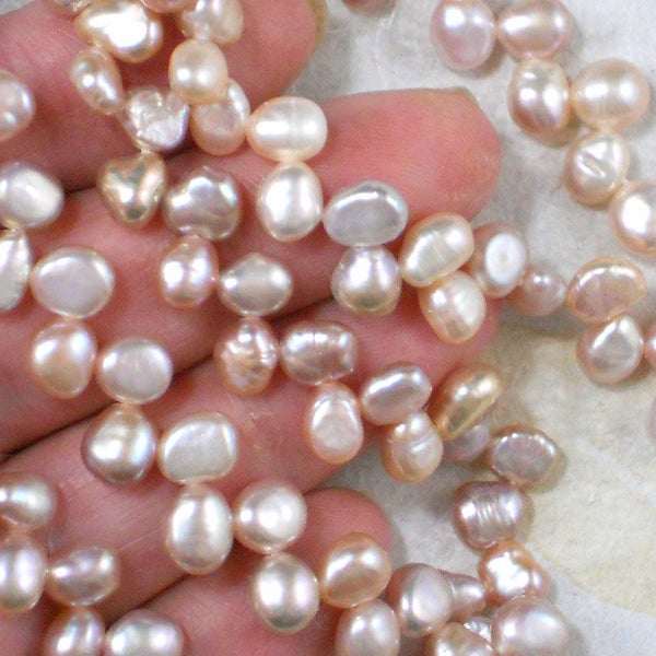 Pearls Drops Light Pink Peach Herringbone drilled Potato 6mm Hong Kong Freshwater (4017)