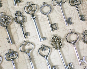 100 Wedding Keys Ultimate Collection Silver Skeleton M to L Set Vintage Style (K36 -100)