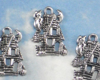 BuLK 50 Fun Haunted House Charms Antiqued Tibetan Silver Tone Halloween (P1658 -50)