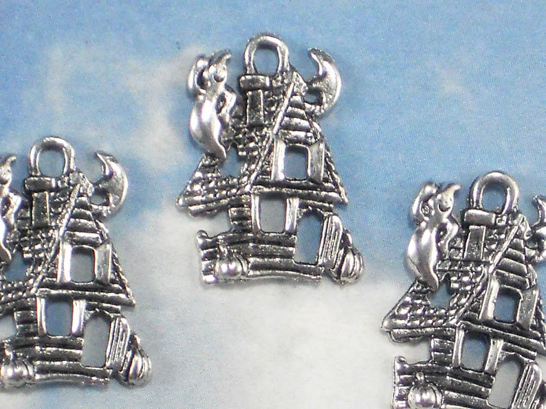 BuLK 50 Fun Haunted House Charms Antiqued Tibetan Silver Tone Halloween P1658 50 image 1