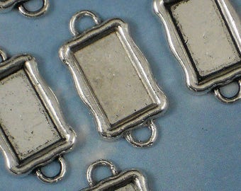 BuLK 25 Bezel Trays Settings Links Antique Silver Tone Rectangle Blanks Connectors (P950 -25)