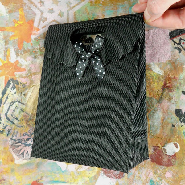 5 Black Gift Bags 6 1/2" H x 5" W x  2 3/8" D Goodie Bag Jewelry Packaging (B25)