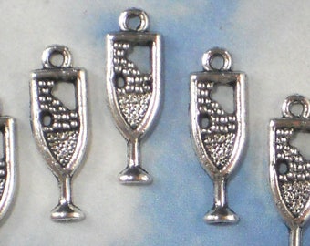 12 Champagne Glass Charms with bubbles Antiqued Tibetan Silver Tone Thin for cards invitations (P277)