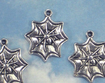 BuLK 30 Spider on Web Charms Tibetan Silver 3D Halloween Small Pendants (P1720 -30)