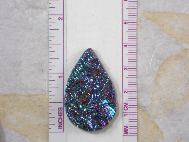 Teal Purple Drusy Crystal Druzy Cabochon Blue Teardrop 35mm Geode Pear D2353