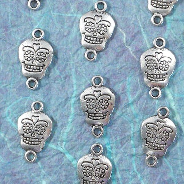 LAST 15 Sugar Skull Tibetan Silver Connector Link Charms - Day of the Dead (P225)