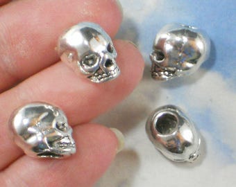 Save BuLK 20 Skull Beads Large Hole 13mm Tibetan Silver Tone 3D - 4.5mm Top to Bottom Hole (P1960 -20)