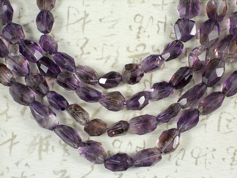 12 Amethyst Faceted Beads Natural Gemstone Purple Oval Bean Freeform 5101