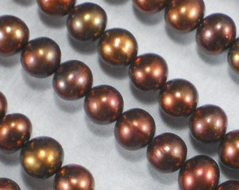 Lovely Pearls Copper Brown Bronze Round Potato 6mm Full Strand (4269)