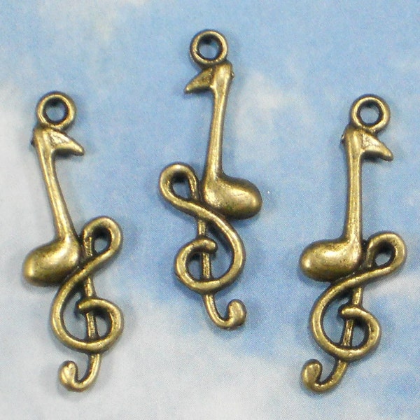 8 Treble Clef & Music Note Charms Musical Notes Antique Bronze Tone - Jewelry Paper Arts Cards  (P689)
