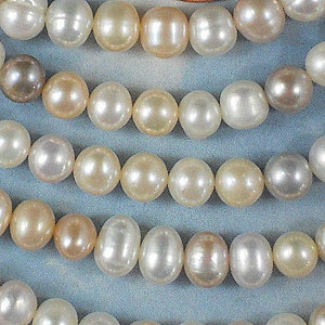 Pearls Tri Color Cream White, Peach & Mauve Potato Freshwater Side Drilled Full Strand 4226 image 1