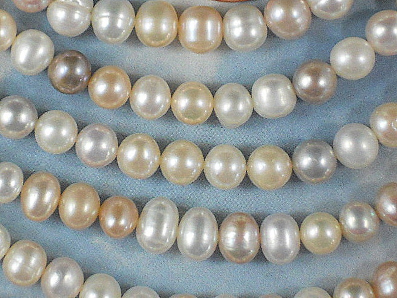 Pearls Tri Color Cream White, Peach & Mauve Potato Freshwater Side Drilled Full Strand 4226 image 1