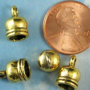 Gold Bell End Caps Round Drops Dangles 6mm cord Glue In Cap Lead & Nickel Free P1061 image 3