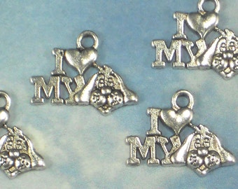 BuLK 50 Love My Dog Charms Tibetan Silver Tone Pendants - Too FUN (P1868 -50)