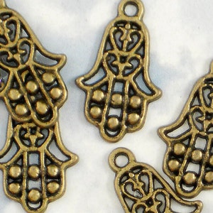 10 Hamsa Fatima Open Hand Charms 23mm Bronze Sign of Protection P690 image 1