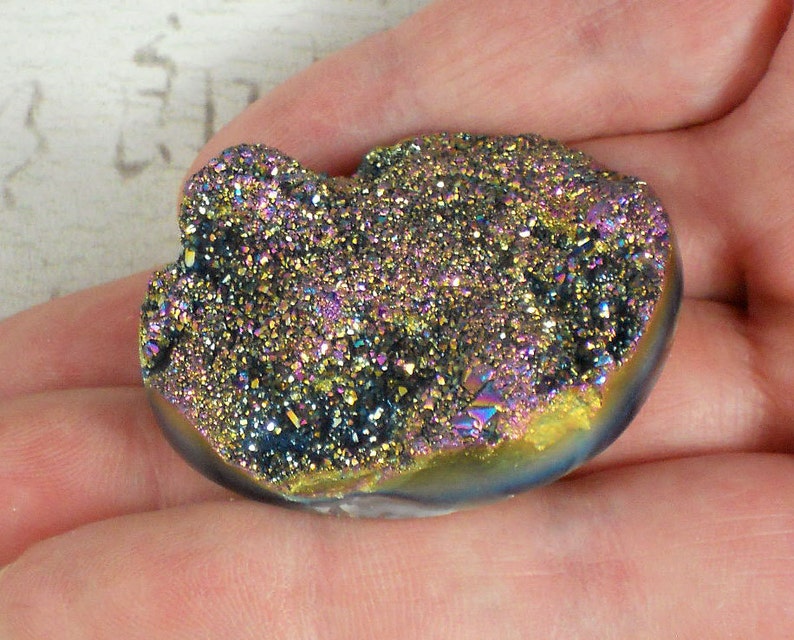 D2212 Gold /& Blue Oval Drusy Beading Cabochon 42mm Titanium Coated Lg Druzy Purple