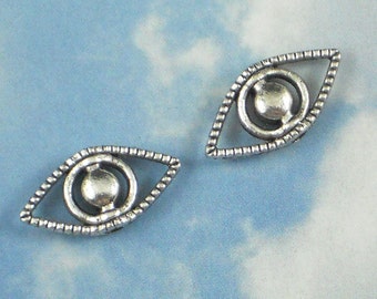 12 Cool Eye Beads Antiqued Silver - Keep Away the Evil Eye (P656)