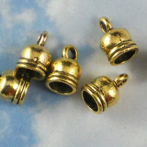 Gold Bell End Caps Round Drops Dangles 6mm cord Glue In Cap Lead & Nickel Free P1061 image 2