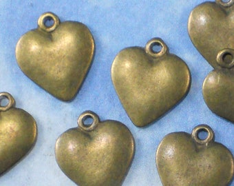 10 Heart Charms Bronze Tone 16mm 2 sided Jewelry thin profile for Invitations cards (P1171)