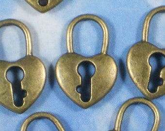 BuLK 40 Heart Lock Charms 20mm Bronze Brass for Wedding DIY Invitations Cards (P1568 -40)