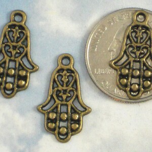 10 Hamsa Fatima Open Hand Charms 23mm Bronze Sign of Protection P690 image 4