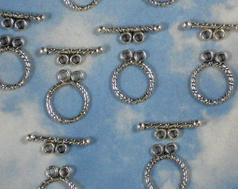 BuLK 40 Clasps Sets Rope Circle Toggle Clasps Two Strand Closures Antiqued Silver Tone (P316 -40)