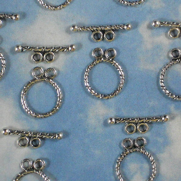 BuLK 40 Clasps Sets Rope Circle Toggle Clasps Two Strand Closures Antiqued Silver Tone (P316 -40)