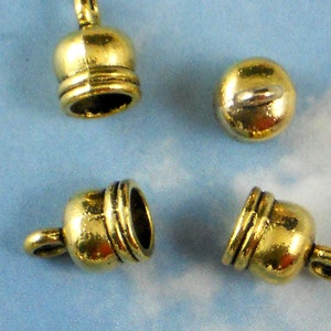 Gold Bell End Caps Round Drops Dangles 6mm cord Glue In Cap Lead & Nickel Free P1061 image 1