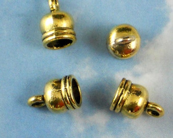 Gold Bell End Caps Round Drops Dangles 6mm cord Glue In Cap Lead & Nickel Free (P1061)