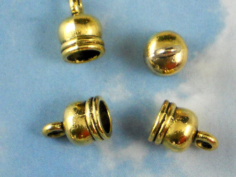 Gold Bell End Caps Round Drops Dangles 6mm cord Glue In Cap Lead & Nickel Free P1061 image 1