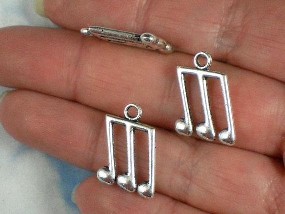 8 Music Note Charms Beamed Triple Notes Antique Silver Tone