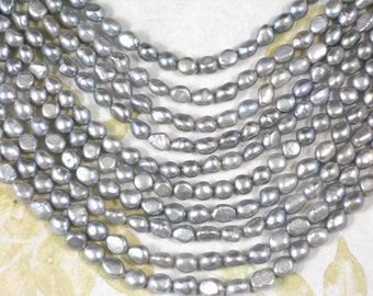 Pearls Silver Baroque Rice Oval Gray Grey  - Full Strand (4217)