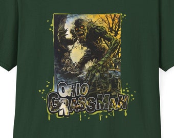 Ohio Grassman, Grassman of Ohio, bigfoot T-shirts, bigfoot graphic T-shirt, Sasquatch T-shirt, Forest T-shirt, Swamp, Mystical Monsters,