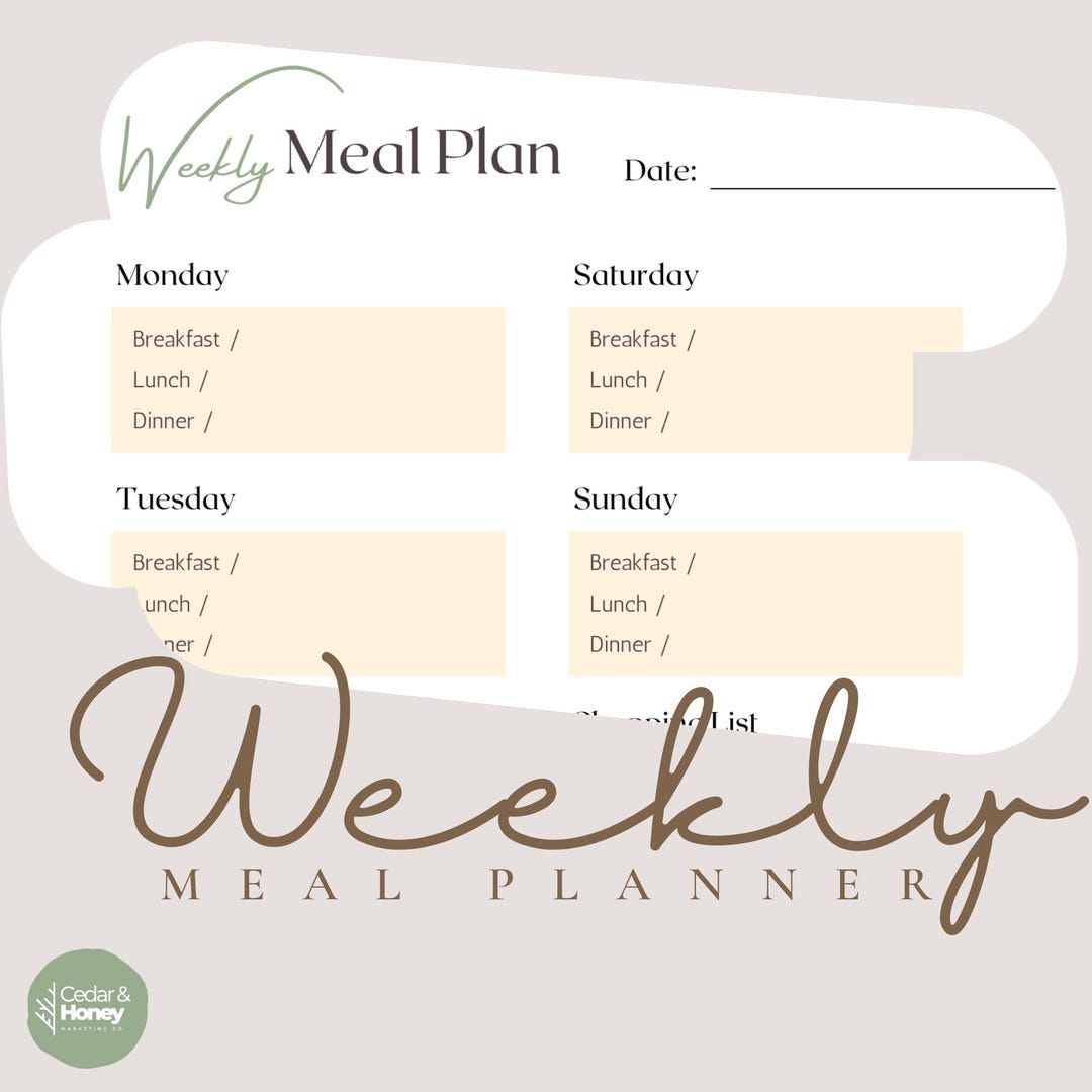 Weekly Meal Planner - Printable - Etsy
