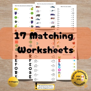 Match the Picture,Educational Matching Worksheets for Kids, Printable Kindergarten Preschool Activity, Shadow Matching Activity,