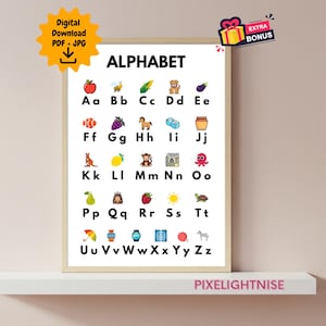 Colorful Alphabet Poster: Kids ABC Learning, Homeschool Printable (Digital Download, PDF/JPG, A1-A5 Sizes)