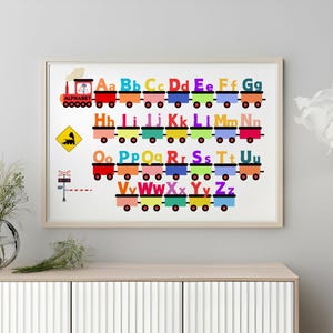 Alfabeto de trenes, alfabeto infantil, letras de trenes, alfabeto infantil, alfabeto, tren PNG, impresión de pared educativa, póster ABC,
