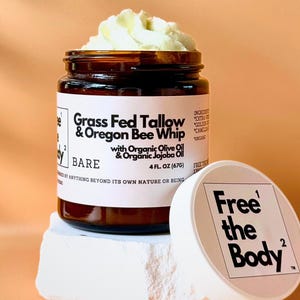 Grass Fed Beef Tallow Whipped Balm: Raw Honey & Olive Oil - 4oz - Small batch, Made in Oregon, USA - Dry Skin Moisturizer