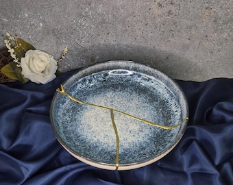 Handmade Kintsugi Ceramic Bowl: Wabi Sabi Zen Decor with Gold Repair