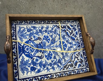 Handmade Kintsugi Ceramic Tray – Gold Repaired Serving Plate – Japanese Wabi Sabi Decor – Zen Aesthetic – Unique Gift for Home
