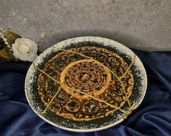 Kintsugi Ceramic Bowl: Handmade Japanese Art, Home Decor (9.84 inches