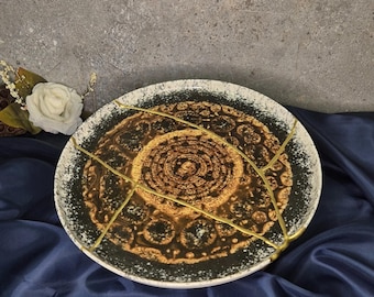 Tigela Kintsugi personalizada feita à mão, arte cerâmica japonesa, decoração para casa (25 cm)
