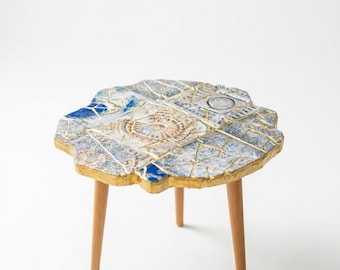 Wabi Sabi Statement Furniture, Gold Inlay Wood Coffee Table, Handmade Kintsugi Art Side Table, Sculptural Japandi Decor