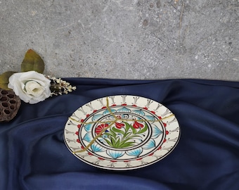 Handmade Kintsugi Ceramic Bowl: Turkish Floral Art, Golden Repair