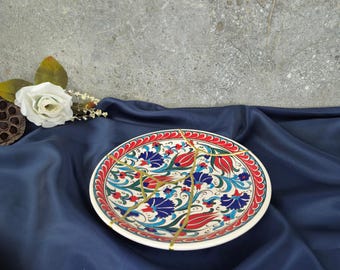 Handmade Kintsugi Ceramic Bowl: Turkish Floral Gold Repair Art