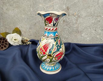 Handmade Kintsugi Ceramic Vase: Turkish Iznik Pottery, Wabi Sabi Decor